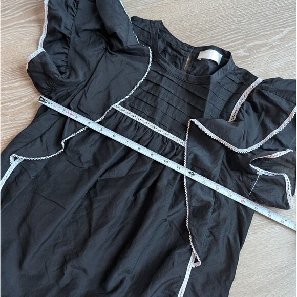 7 For All Mankind Black Ruffle Cap Sleeve Crew-Neck Blouse Top, size S - Picture 6 of 6